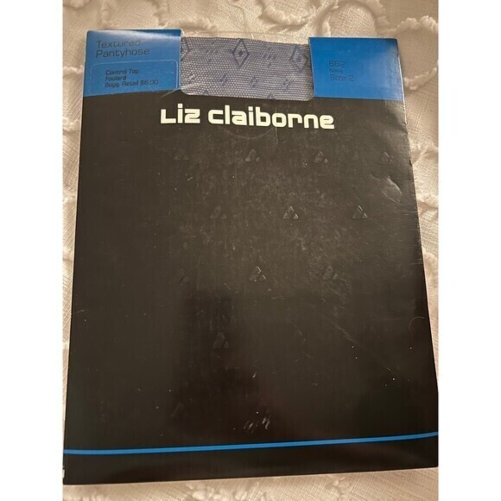 Vintage Liz Claiborne Textured Control Top Pantyhose Navy Blue Size 2 (Medium)